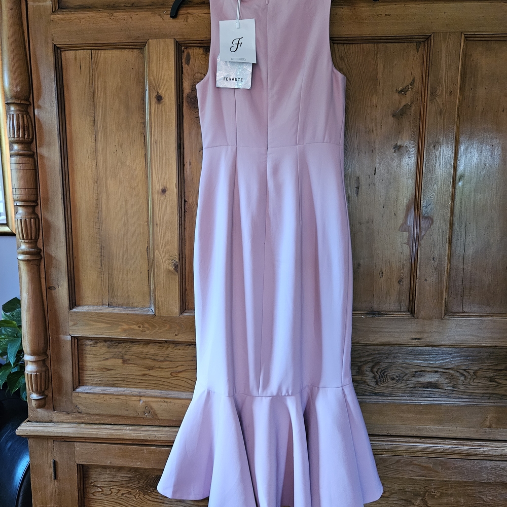 Elegant FEHAUTE Mauve Pink Fitted Midi Dress With Flare Skirt - Picture 4 of 7